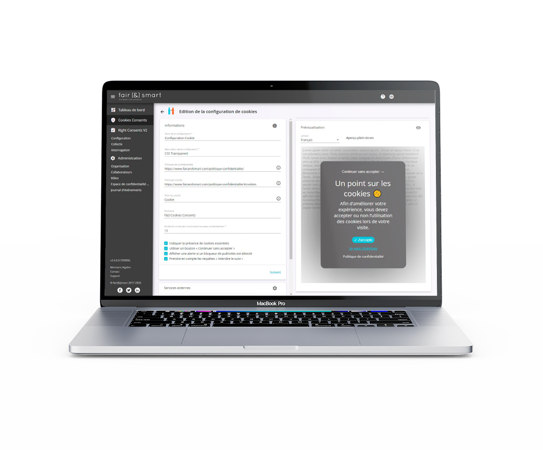 Dashboard configuration de cookies